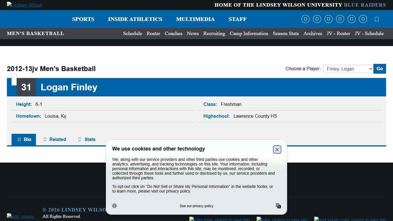 Logan Finley - 2012-13jv - Men's Basketball - Lindsey Wilson University